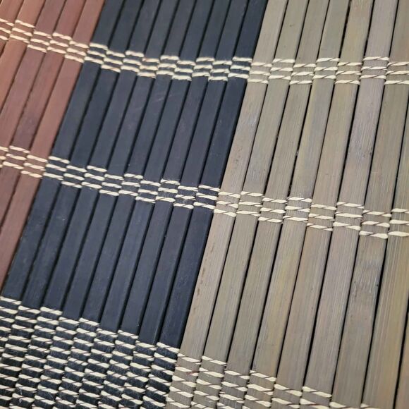 4 Bamboo Placemats MCM Neutral Black Brown Gray Wood - Picture 2 of 5